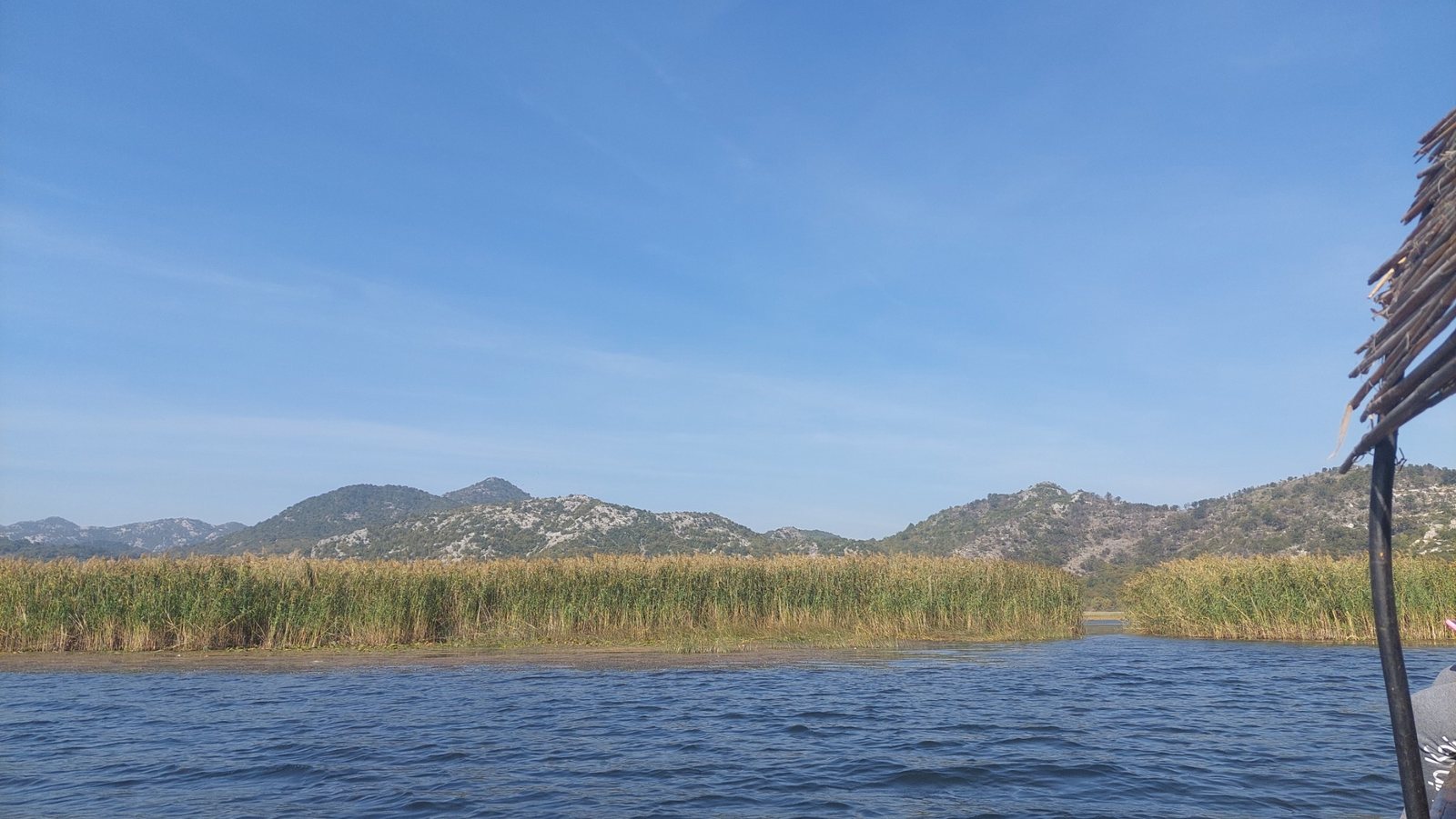 Open water and mountains on Lake Skadar